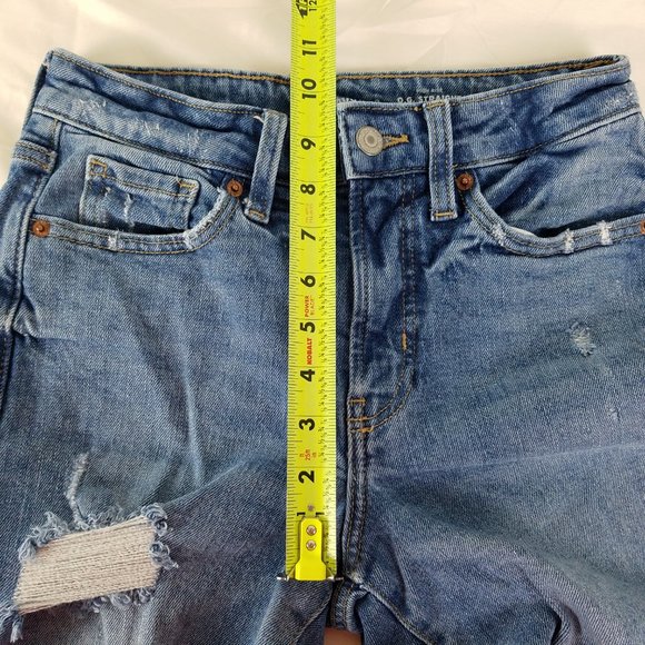 Old Navy Jeans Womens Size 0 High Rise O.G. Straight Leg Destroyed Blue Denim - Picture 4 of 14